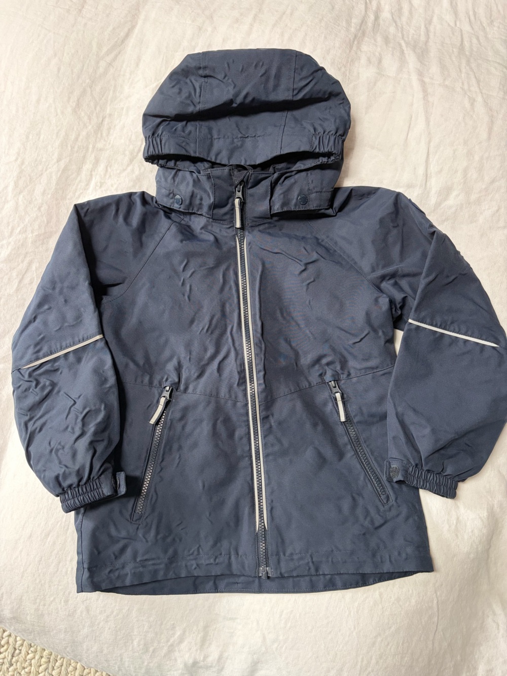 Polarn O. Pyret Navy Windproof Waterproof Jacket with Reflective Trim size 7-8y